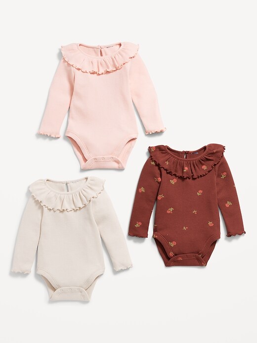 Long-Sleeve Ruffle-Trim Thermal-Knit Bodysuit 3-Pack for Baby - Main Image