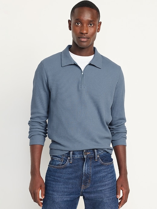 Image number 1 showing, Quarter-Zip Waffle Polo Sweater