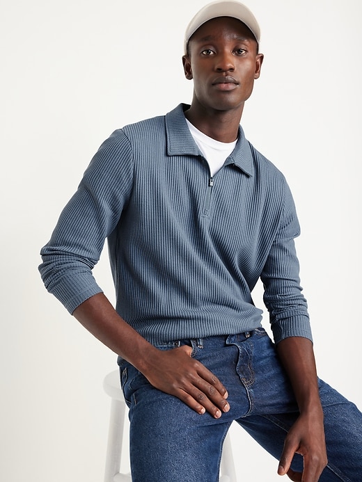 Image number 3 showing, Quarter-Zip Waffle Polo Sweater