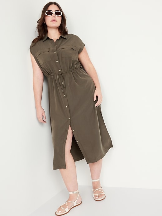 Image number 4 showing, Waist-Defined Utility Midi Shirt Dress