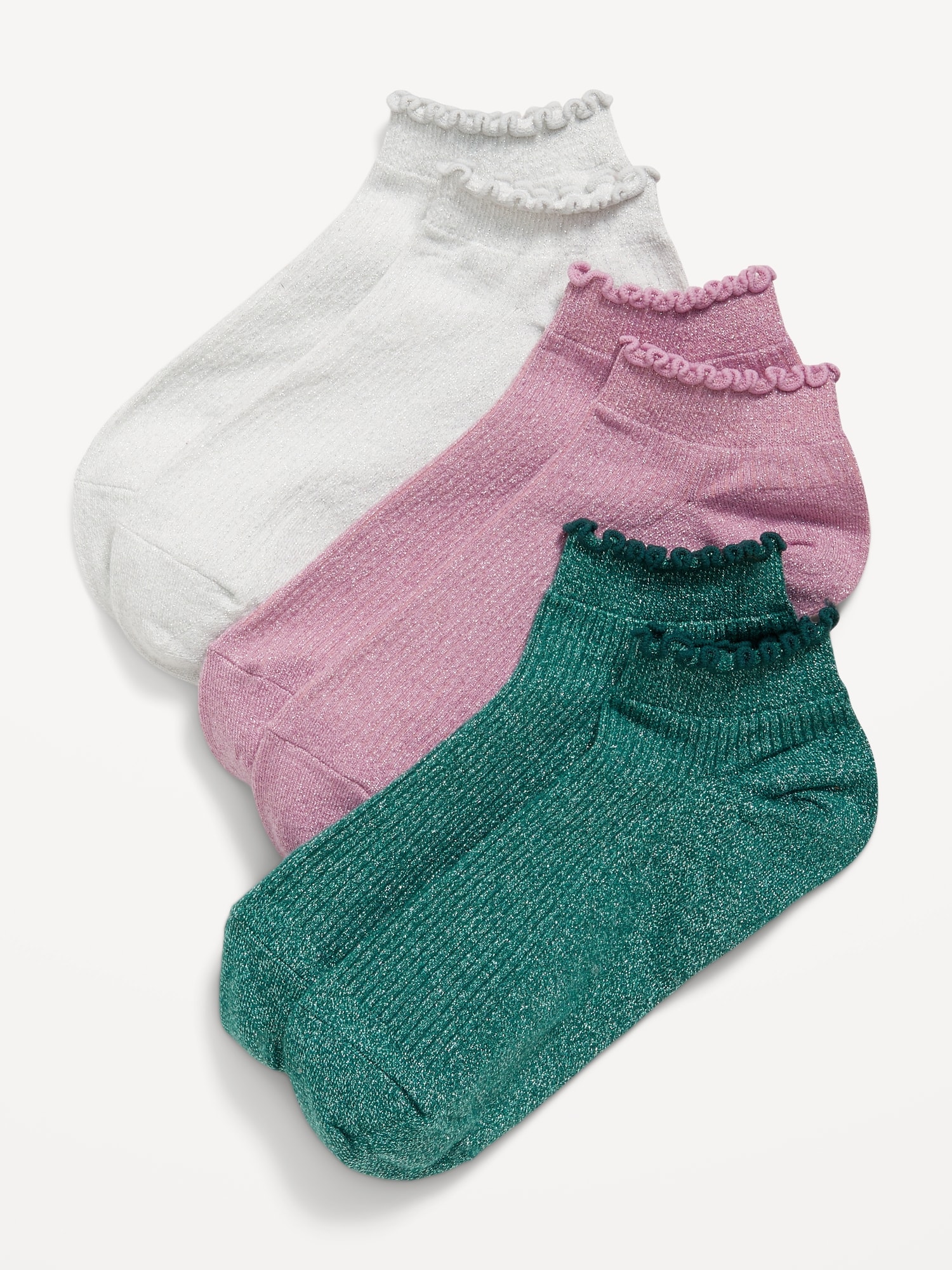 Ruffle Ankle Quarter Crew Sock 3-Pack