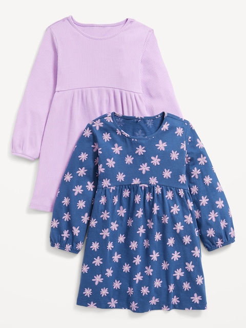 Long-Sleeve Dress 2-Pack for Toddler Girls - Navy Floral