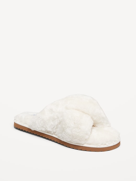 Image number 1 showing, Faux-Fur Cross-Front Slippers