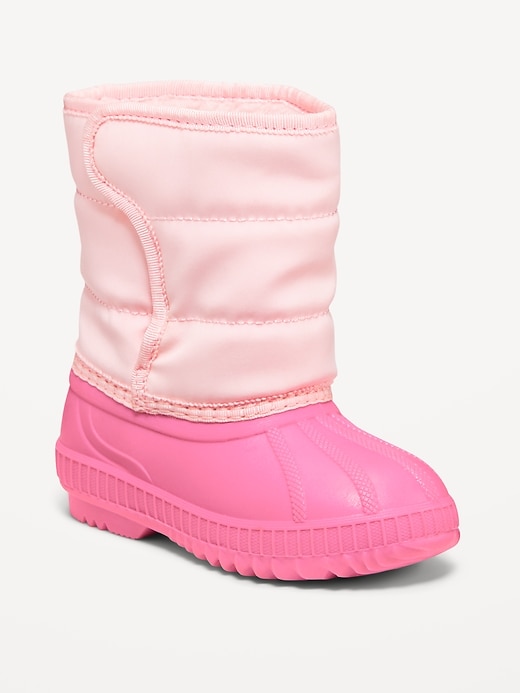 Voir une image plus grande du produit 1 de 4. Bottes en toile lourde de couleurs contrastantes pour toute-petite fille