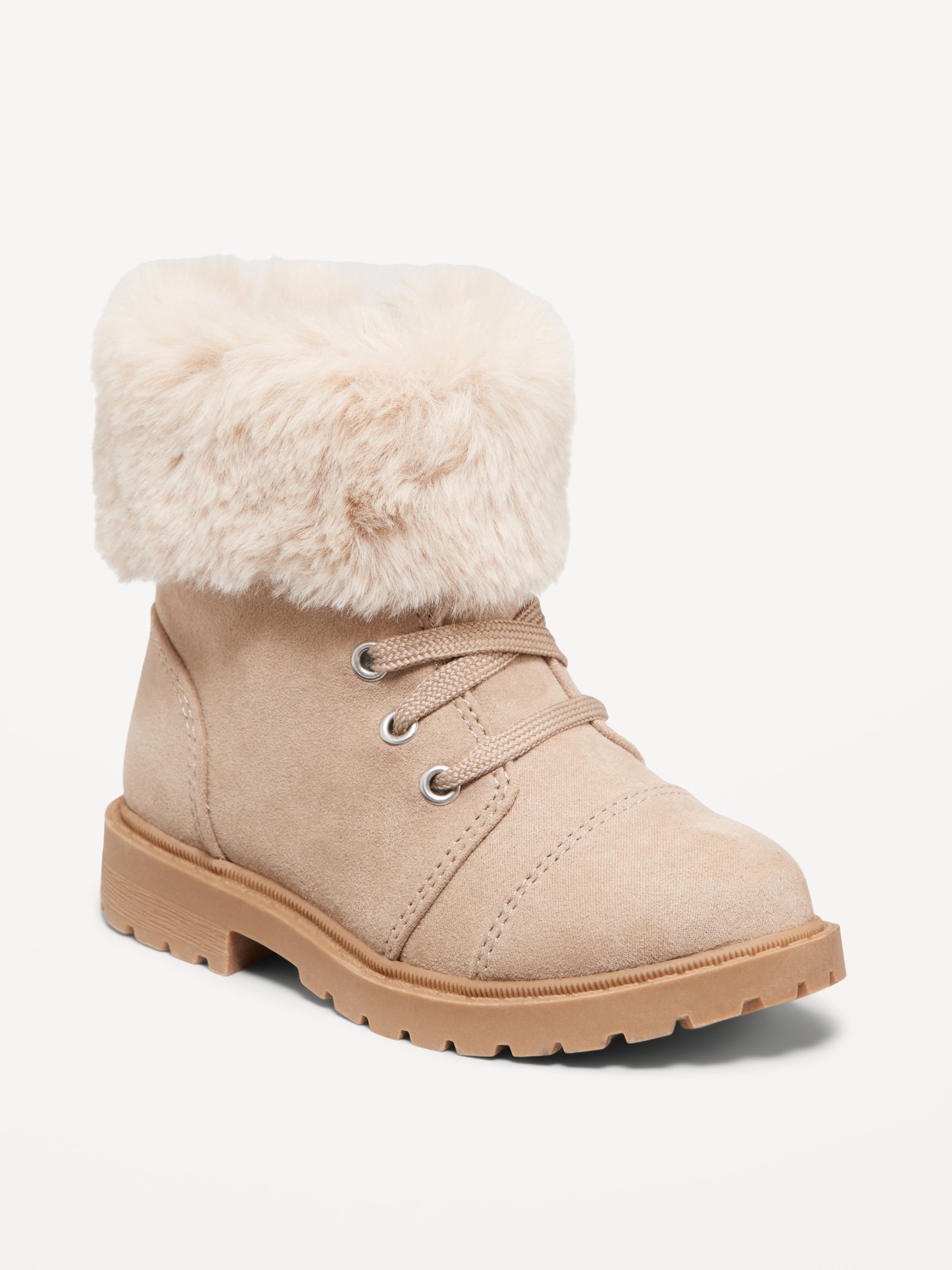 Faux-Fur Cuff Lace-Up Boots for Toddler Girls