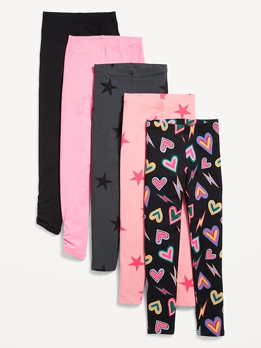 Voir une image plus grande du produit 1 de 2. Legging à taille haute froncé sur le côté pour fille (paquet de 5)