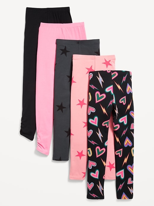 Voir une image plus grande du produit 2 de 2. Legging à taille haute froncé sur le côté pour fille (paquet de 5)