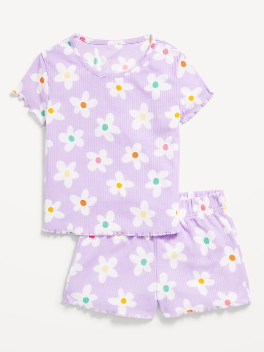 Voir une image plus grande du produit 1 de 2. Pyjama côtelé à motif composé d’un haut et d’un short pour fille