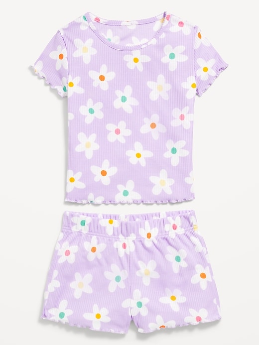 Voir une image plus grande du produit 2 de 2. Pyjama côtelé à motif composé d’un haut et d’un short pour fille