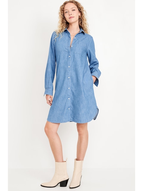Jean Mini Shirt Dress - Blue