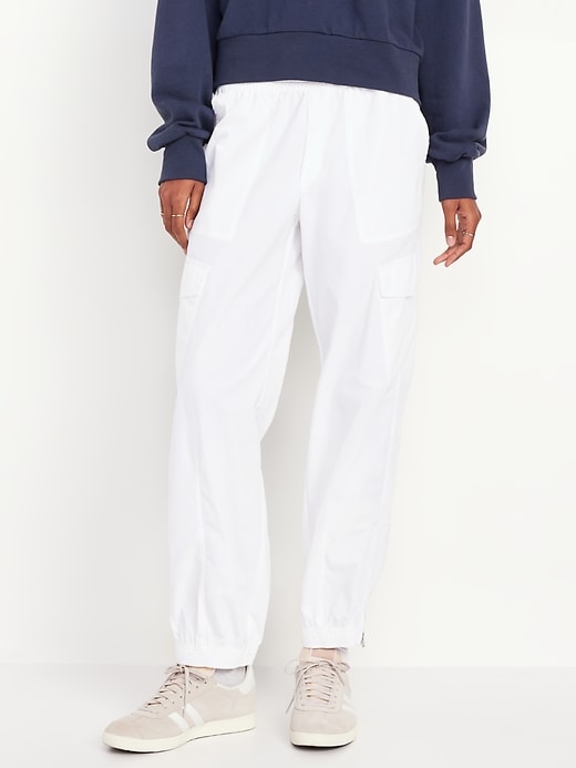 Image number 1 showing, High-Waisted Ankle-Zip Cargo Joggers