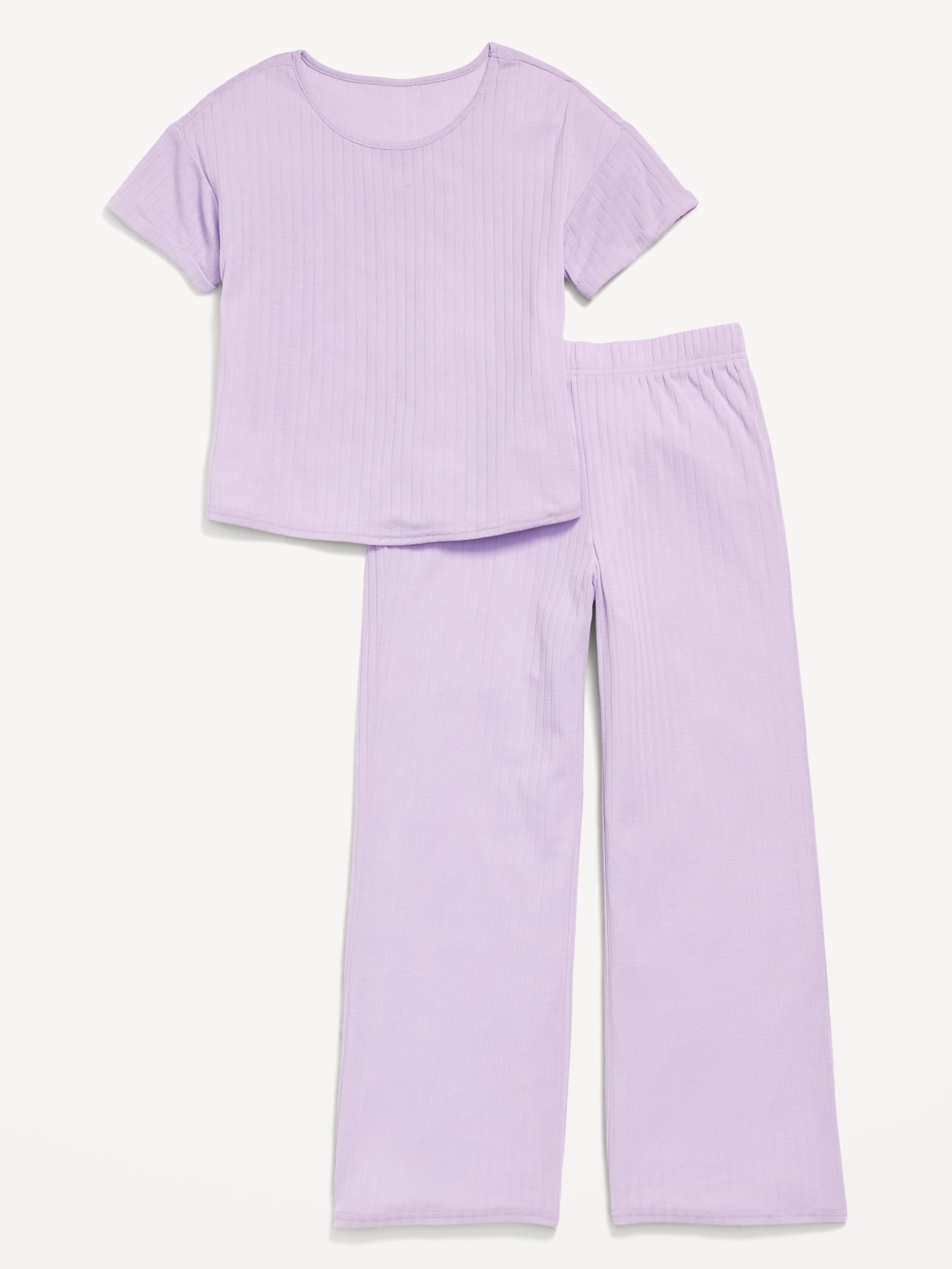 Ribbed Pajama Top and Wide-Leg Pants Set for Girls