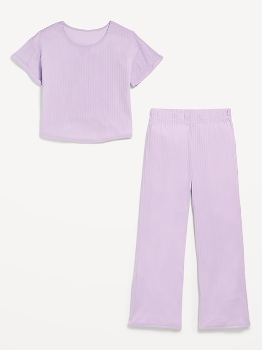 Voir une image plus grande du produit 2 de 2. Pyjama côtelé composé d’un haut et d’un pantalon à jambe large pour fille