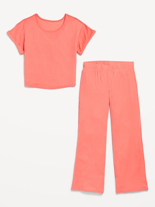 View large product image 2 of 2. Ribbed Pajama Top and Wide-Leg Pants Set for Girls