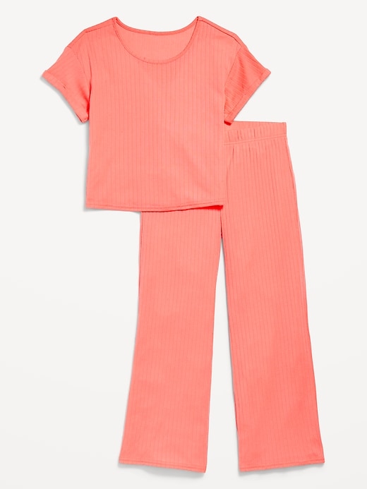 View large product image 1 of 2. Ribbed Pajama Top and Wide-Leg Pants Set for Girls