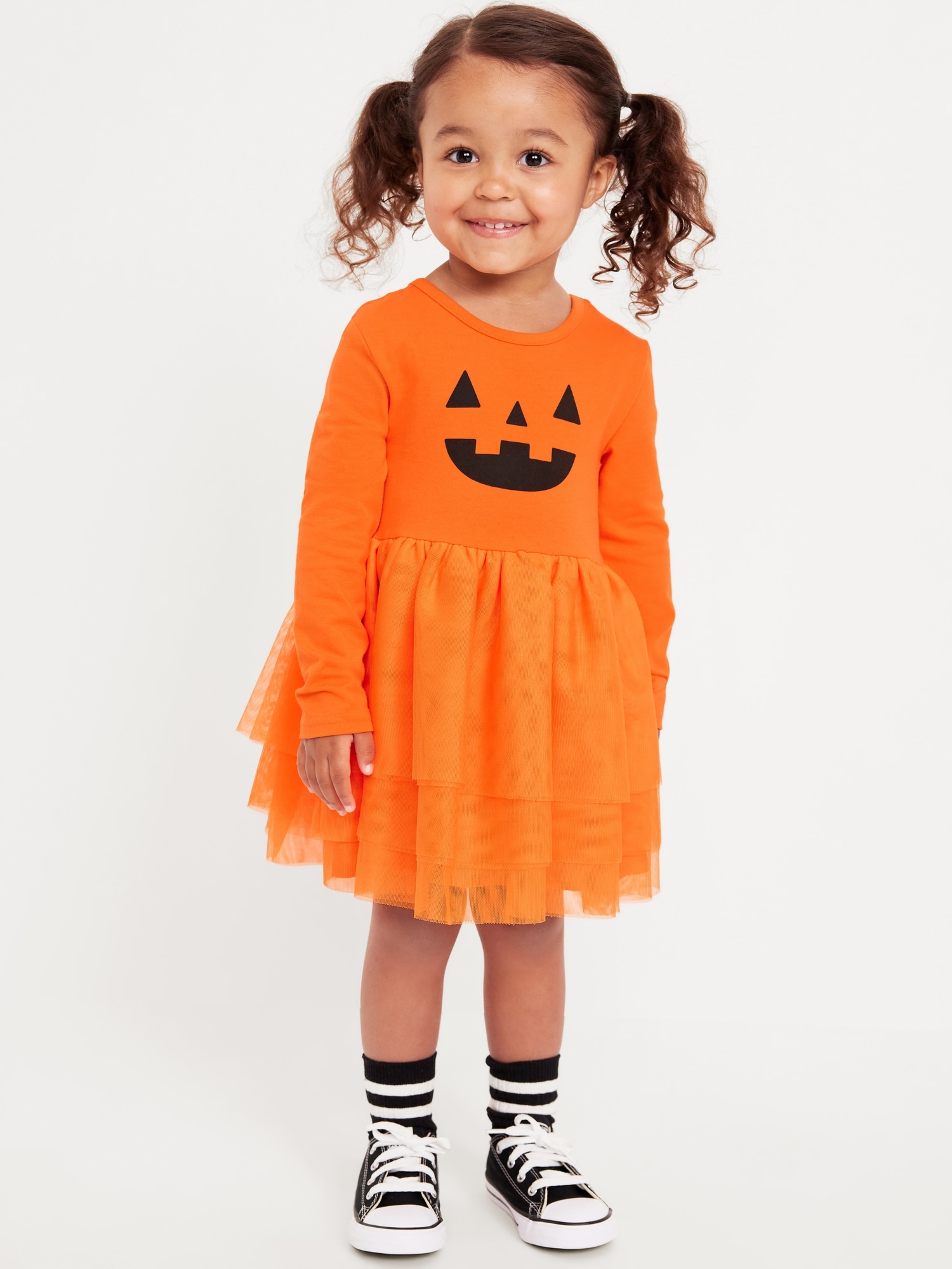 Robe tutu ajustée et évasée à imprimé et à manches longues pour toute-petite fille