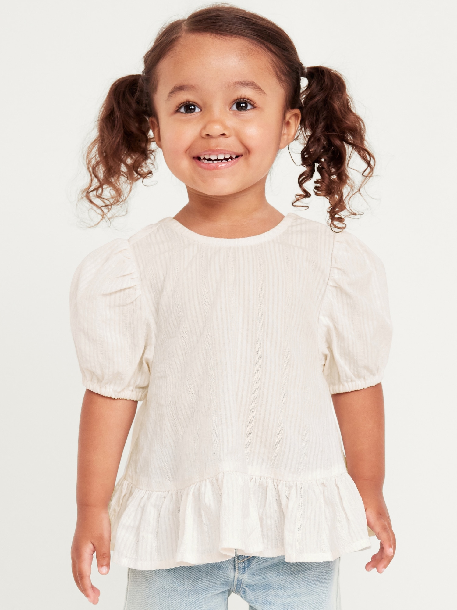 Short-Sleeve Textured Ruffle-Hem Top for Toddler Girls