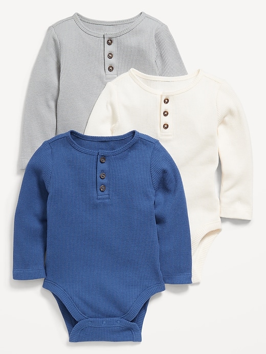 View large product image 1 of 3. Long-Sleeve Thermal-Knit Henley Bodysuit 3-Pack for Baby