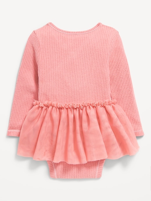 Voir une image plus grande du produit 2 de 3. Robe tutu cache-couche en tricot côtelé à encolure cache-cœur et à manches longues pour bébé