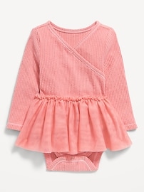 Voir une image plus grande du produit 3 de 3. Robe tutu cache-couche en tricot côtelé à encolure cache-cœur et à manches longues pour bébé