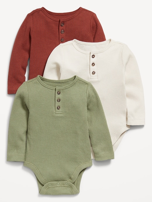 Voir une image plus grande du produit 1 de 2. Cache-couche henley en tricot isotherme à manches longues pour bébé (paquet de 3)