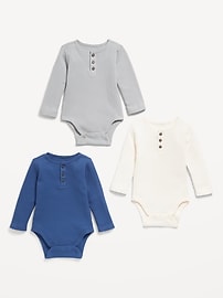 View large product image 3 of 3. Long-Sleeve Thermal-Knit Henley Bodysuit 3-Pack for Baby