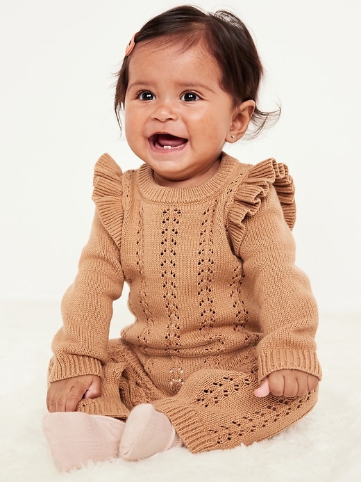 View large product image 1 of 2. Sweater-Knit Ruffled One-Piece for Baby