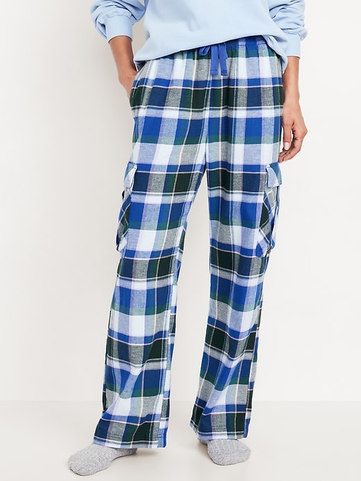 Image number 1 showing, High-Waisted Flannel Cargo Pants