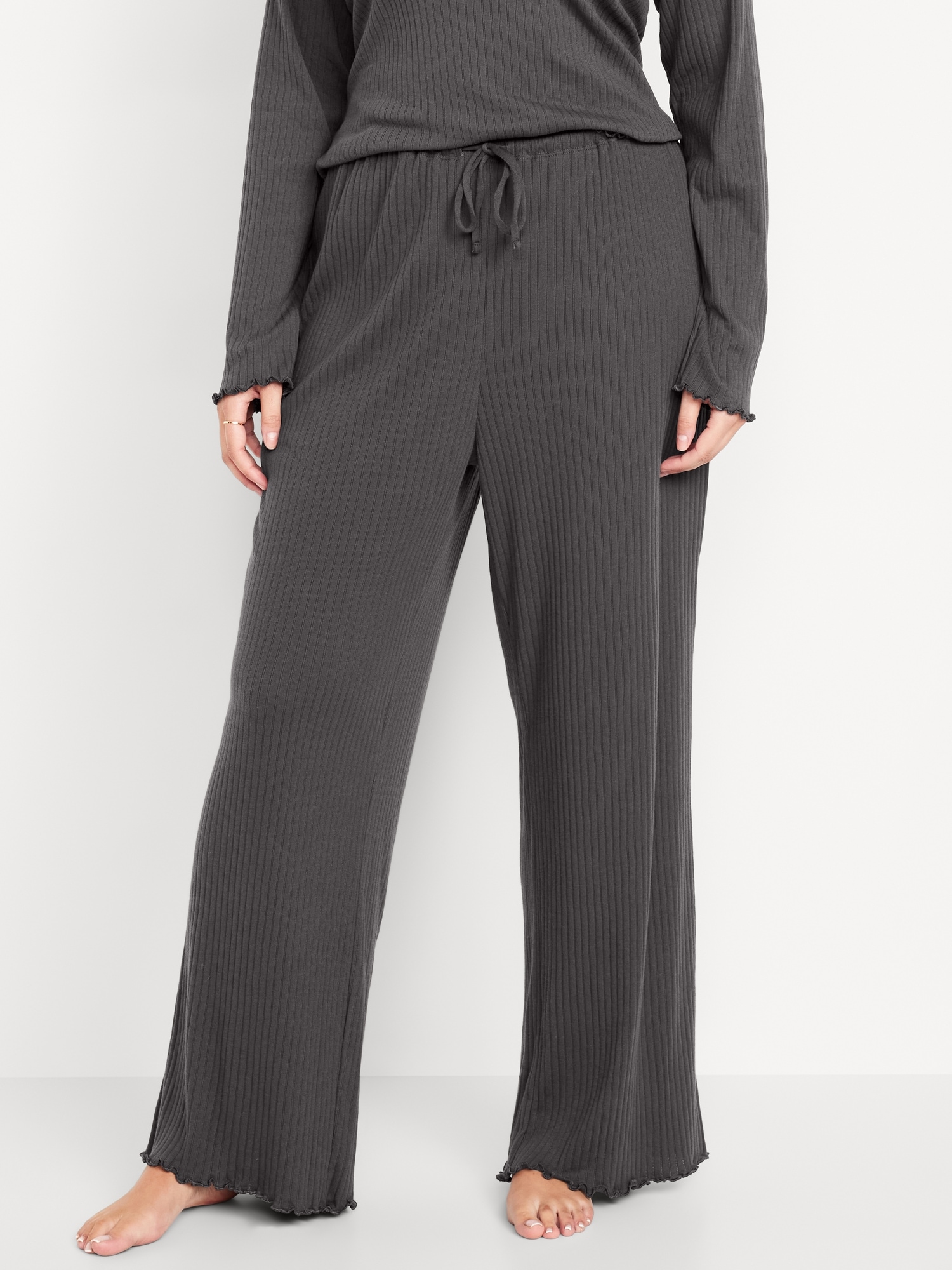 High-Waisted Ribbed Pajama Pants