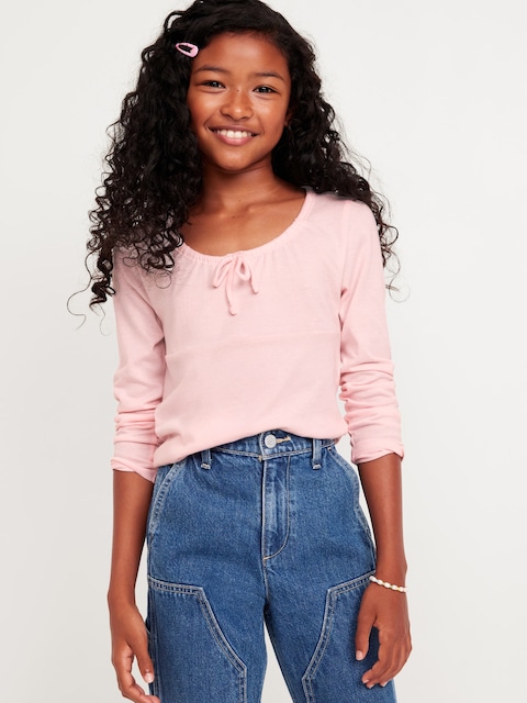 Haut à col noué à manches longues pour fille