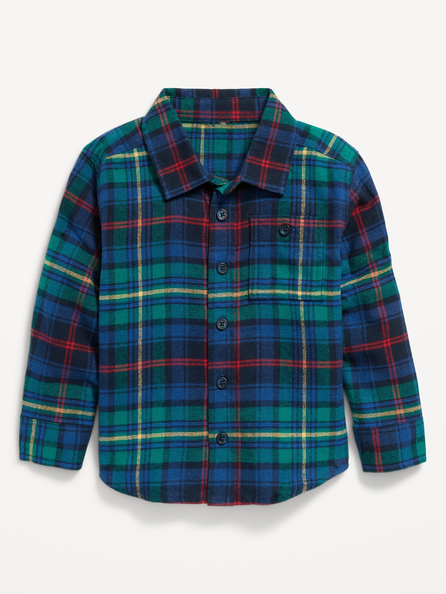 Cozy Long-Sleeve Plaid Pocket Shirt for Toddler Boys - Multi