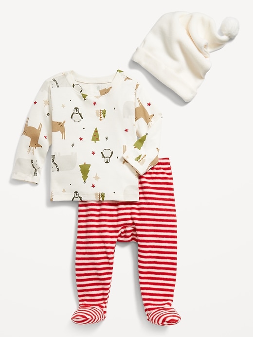 View large product image 1 of 3. Printed T-Shirt, Footed Microfleece Pants and Beanie Set for Baby