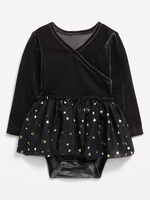 View large product image 1 of 2. Long-Sleeve Wrap-Front Velvet Bodysuit Tutu Dress for Baby