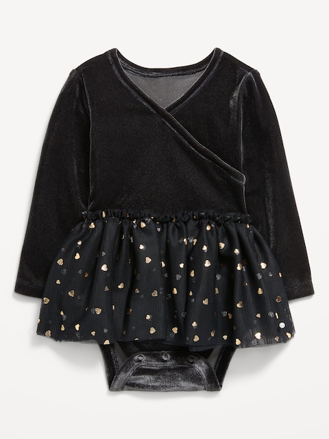 Robe tutu cache-couche en velours à encolure cache-cœur et à manches longues pour bébé