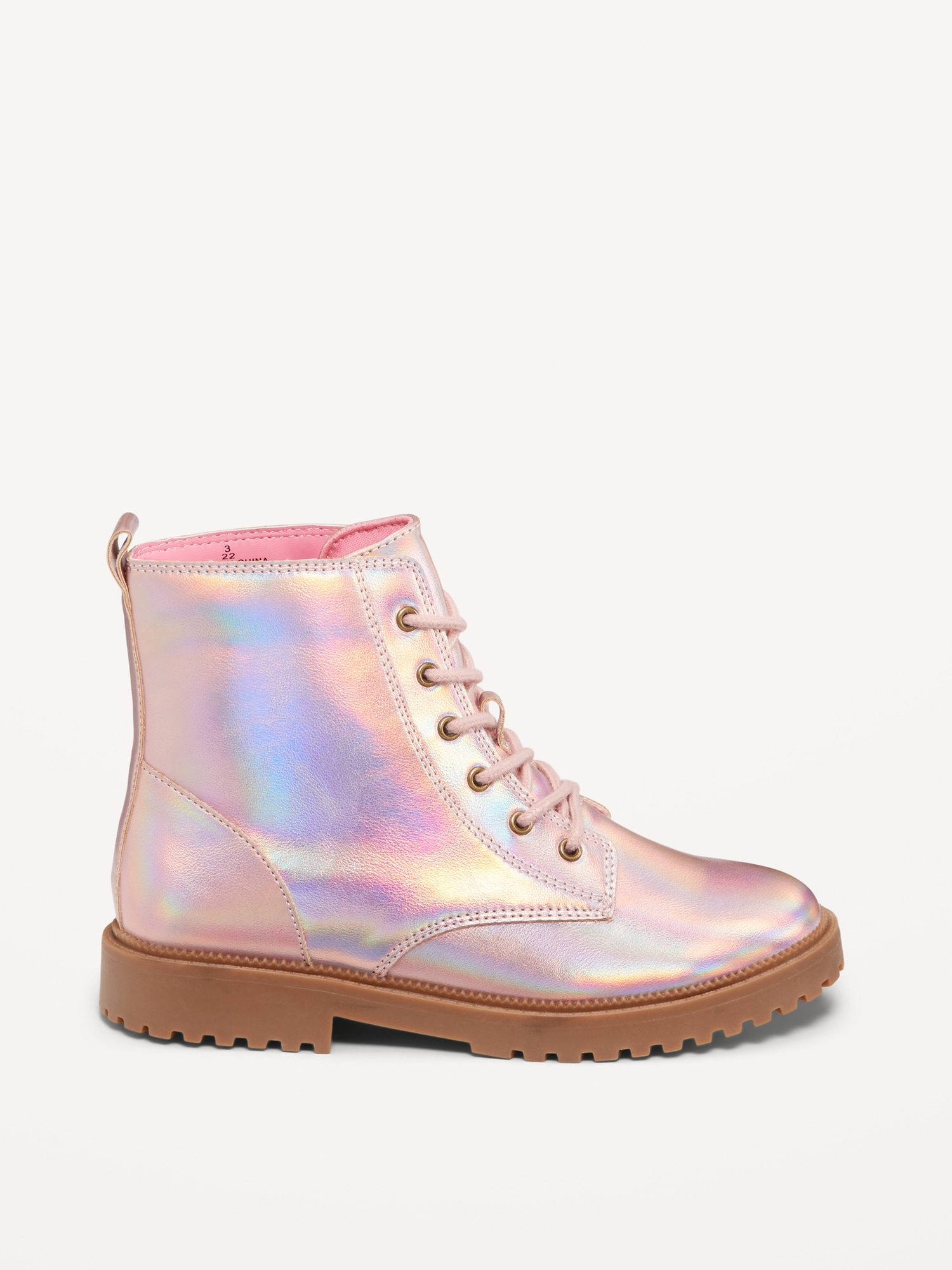 Shiny Faux-Leather Side-Zip Combat Boots for Girls