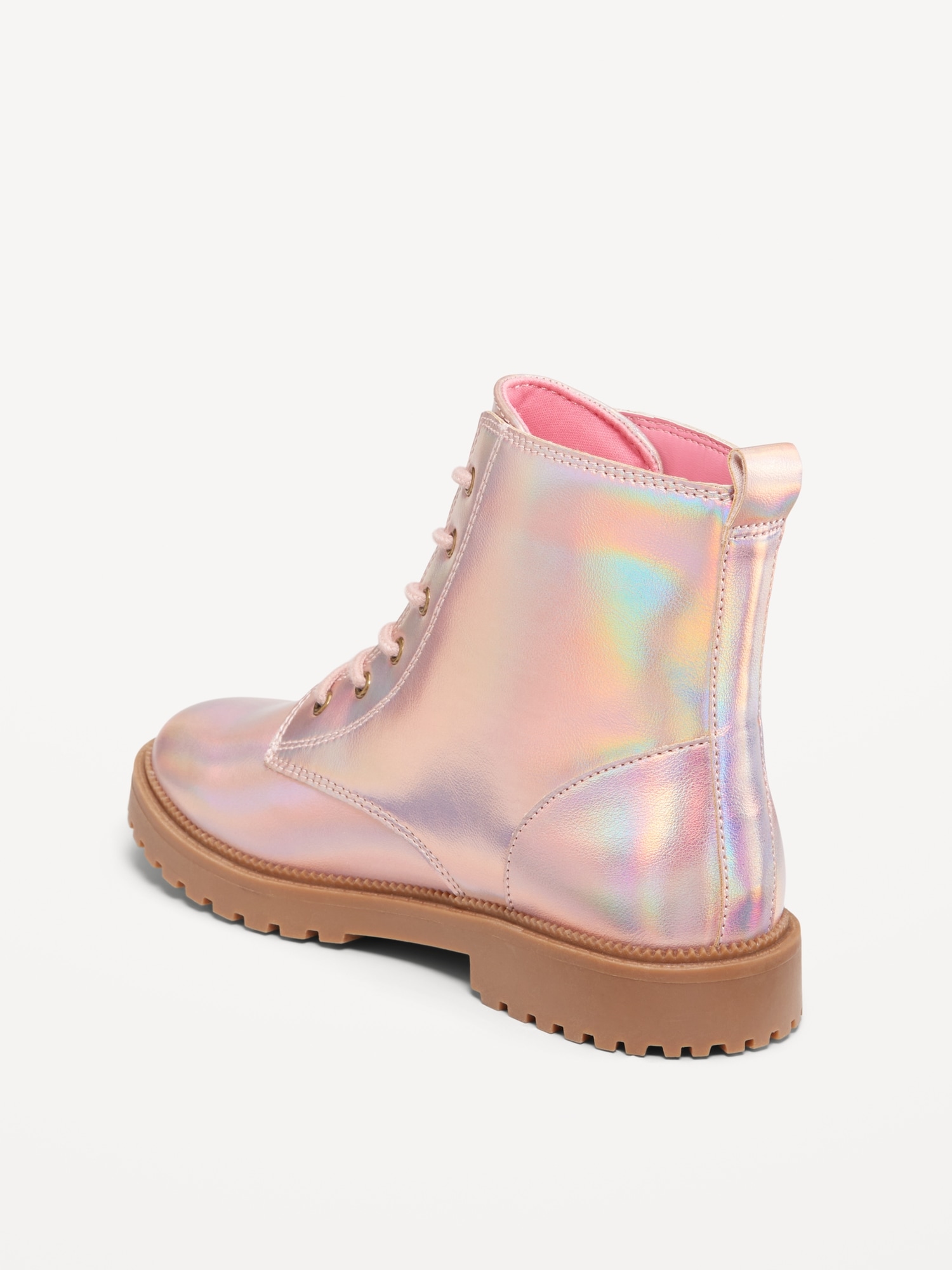 Shiny Faux-Leather Side-Zip Combat Boots for Girls