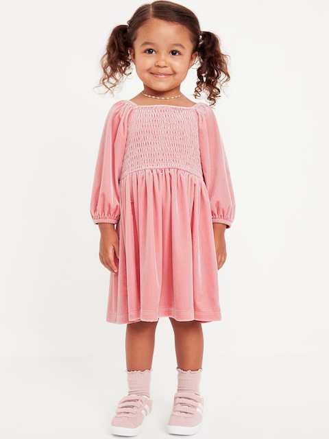 ROBE EN VELOURS À SMOCKS POUR TOUTE-PETITE FILLE