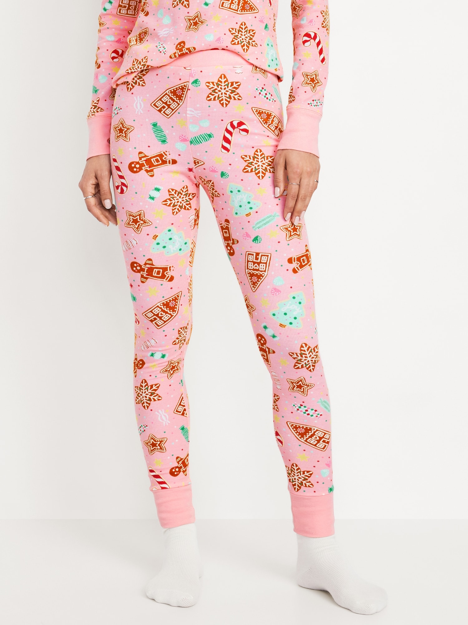 High-Waisted Printed Waffle Pajama Leggings