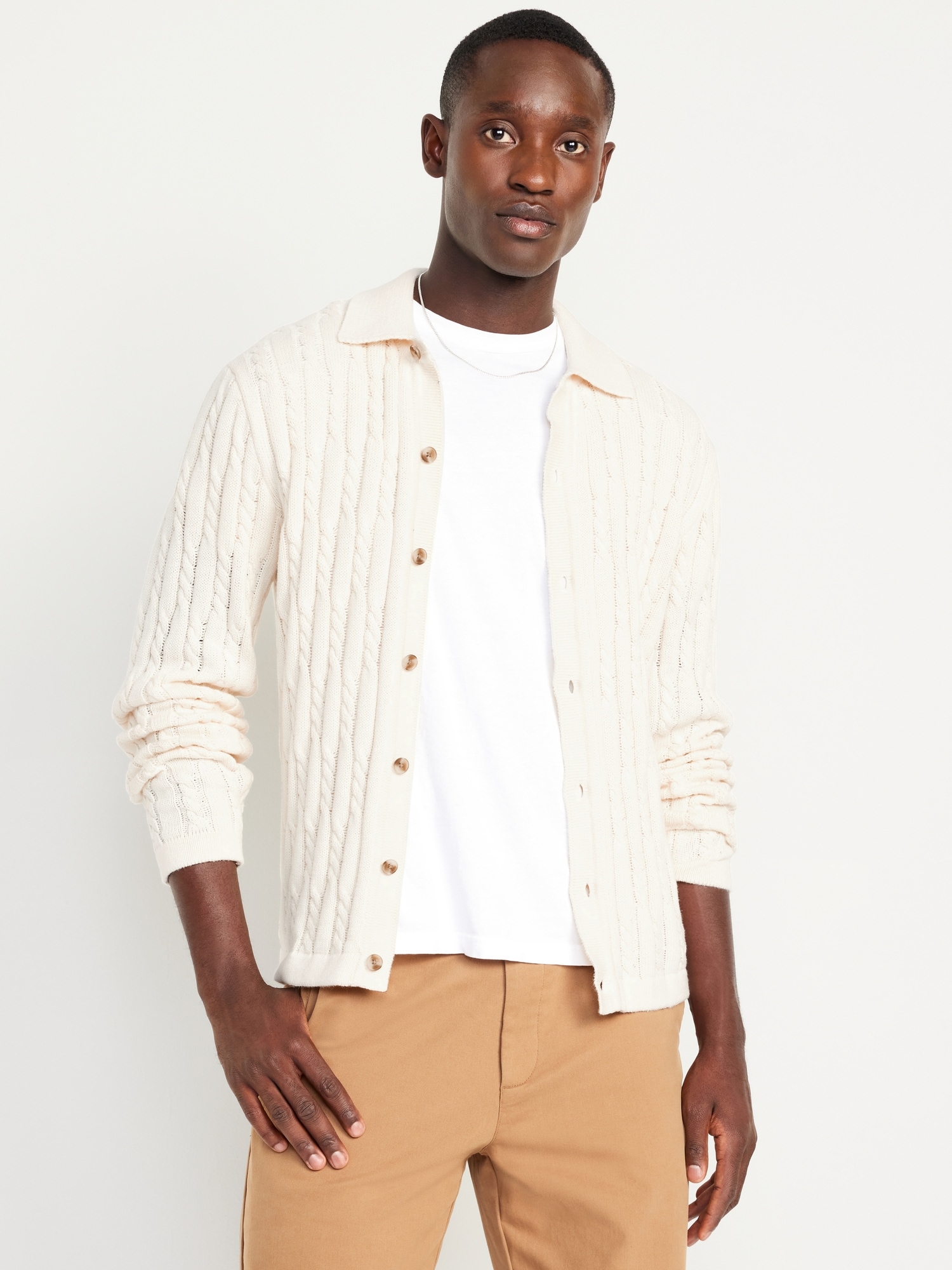 Button-Down Cable-Knit Sweater