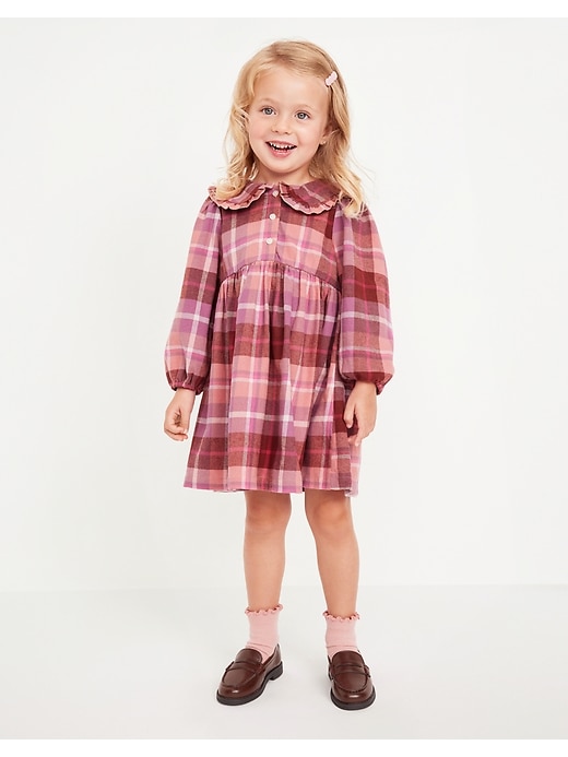 View large product image 1 of 3. Long-Sleeve Flannel Collared Dress for Toddler Girls