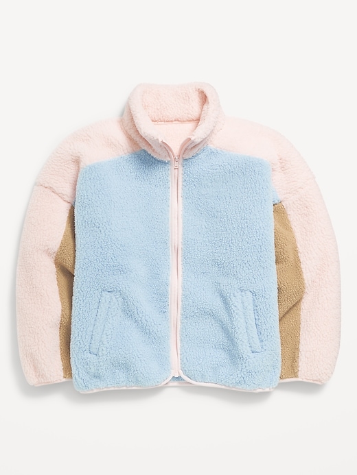 View large product image 2 of 4. Oversized Color-Block Sherpa Zip Jacket for Girls