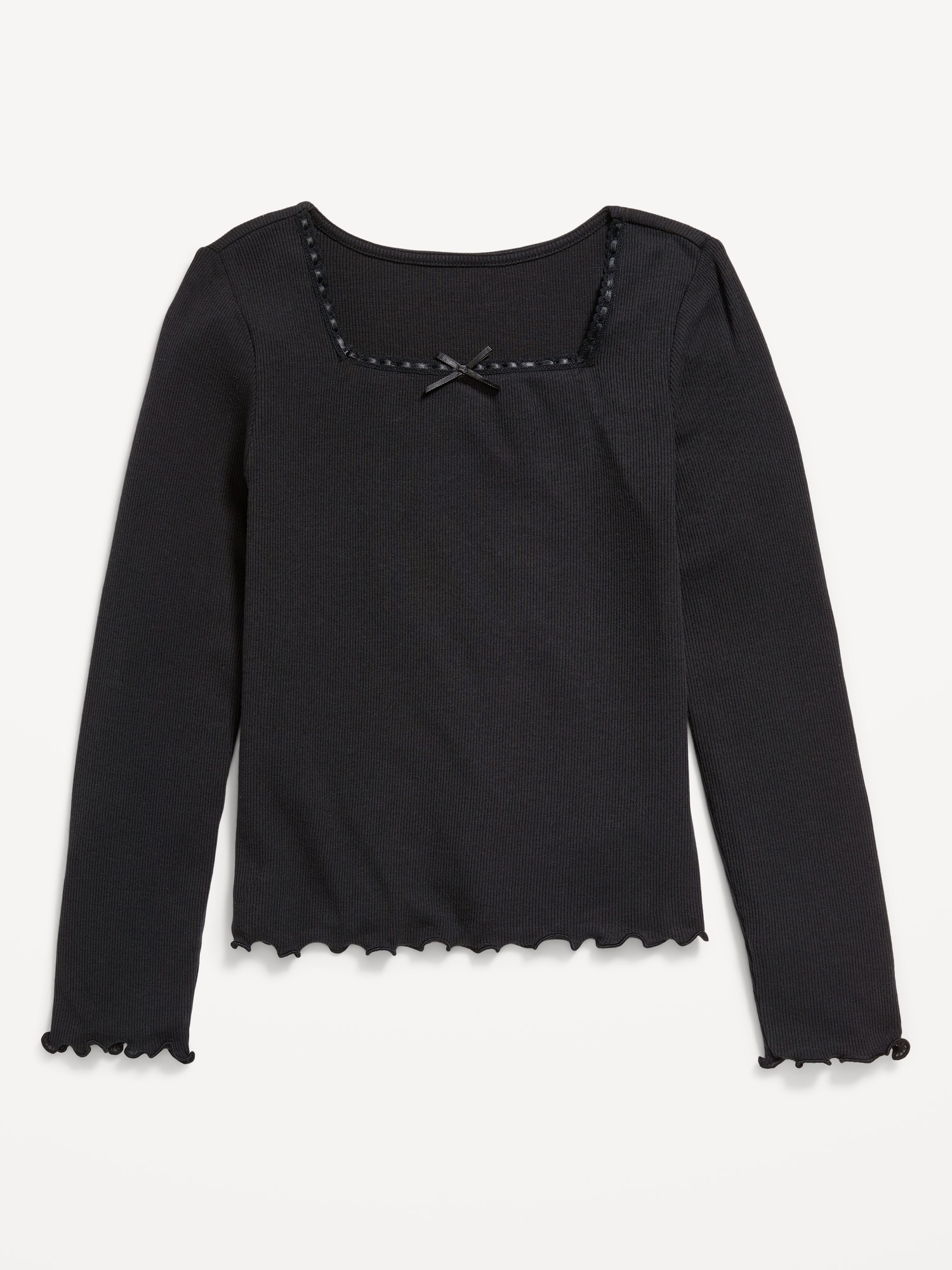 Long-Sleeve Square-Neck Ribbon-Bow Top for Girls