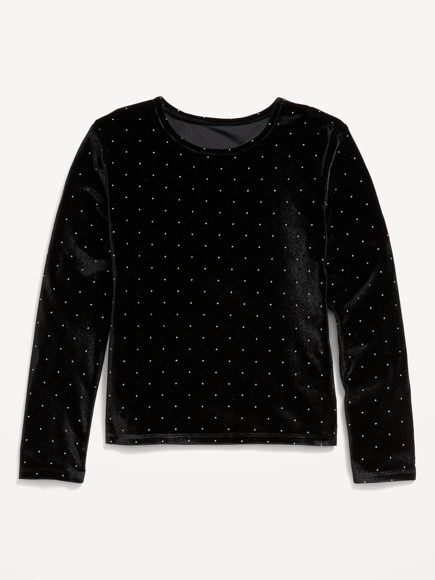 Long-Sleeve Velvet Textured-Dots Top for Girls