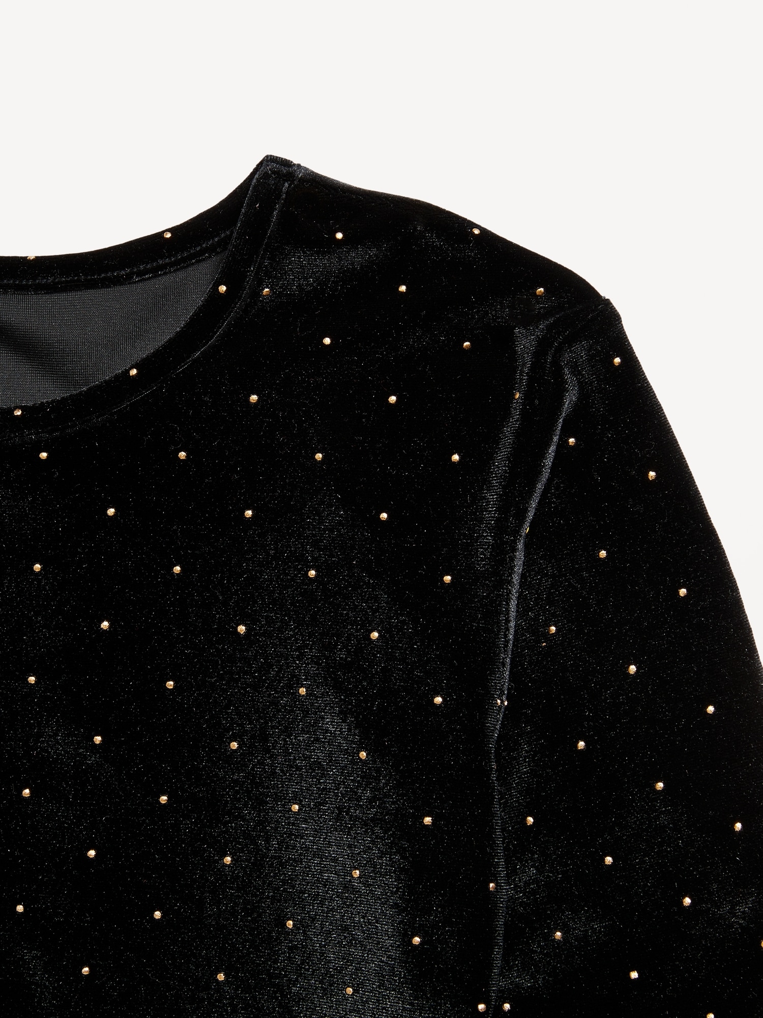 Long-Sleeve Velvet Textured-Dots Top for Girls