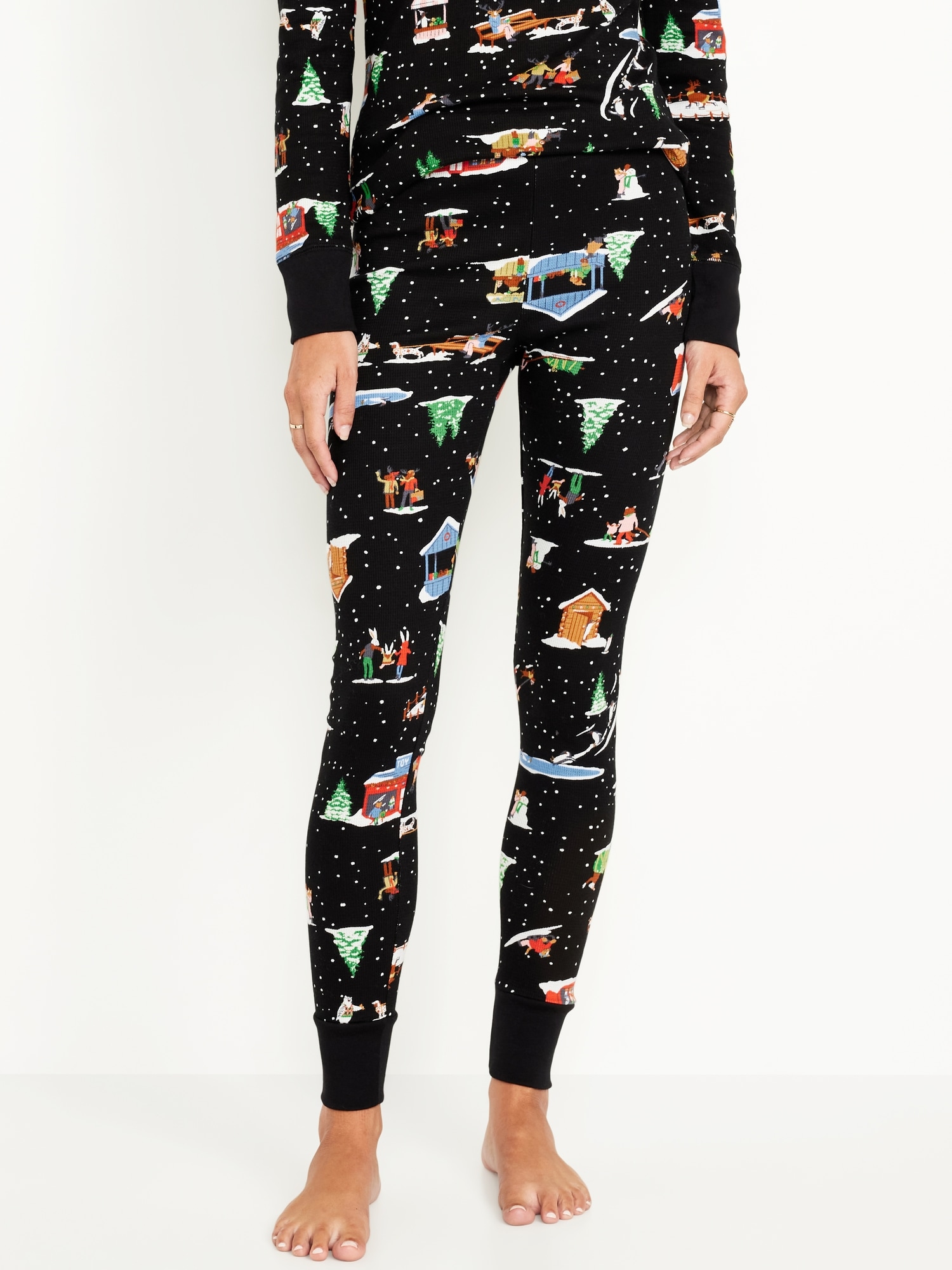 High-Waisted Printed Waffle Pajama Leggings