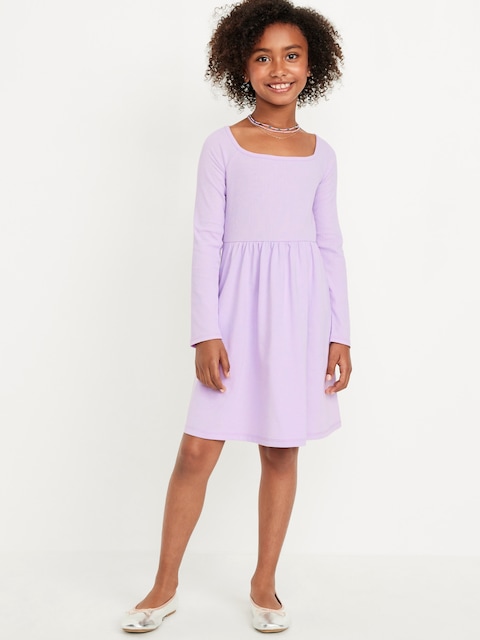 Long-Sleeve Square-Neck Fit and Flare Dress for Girls