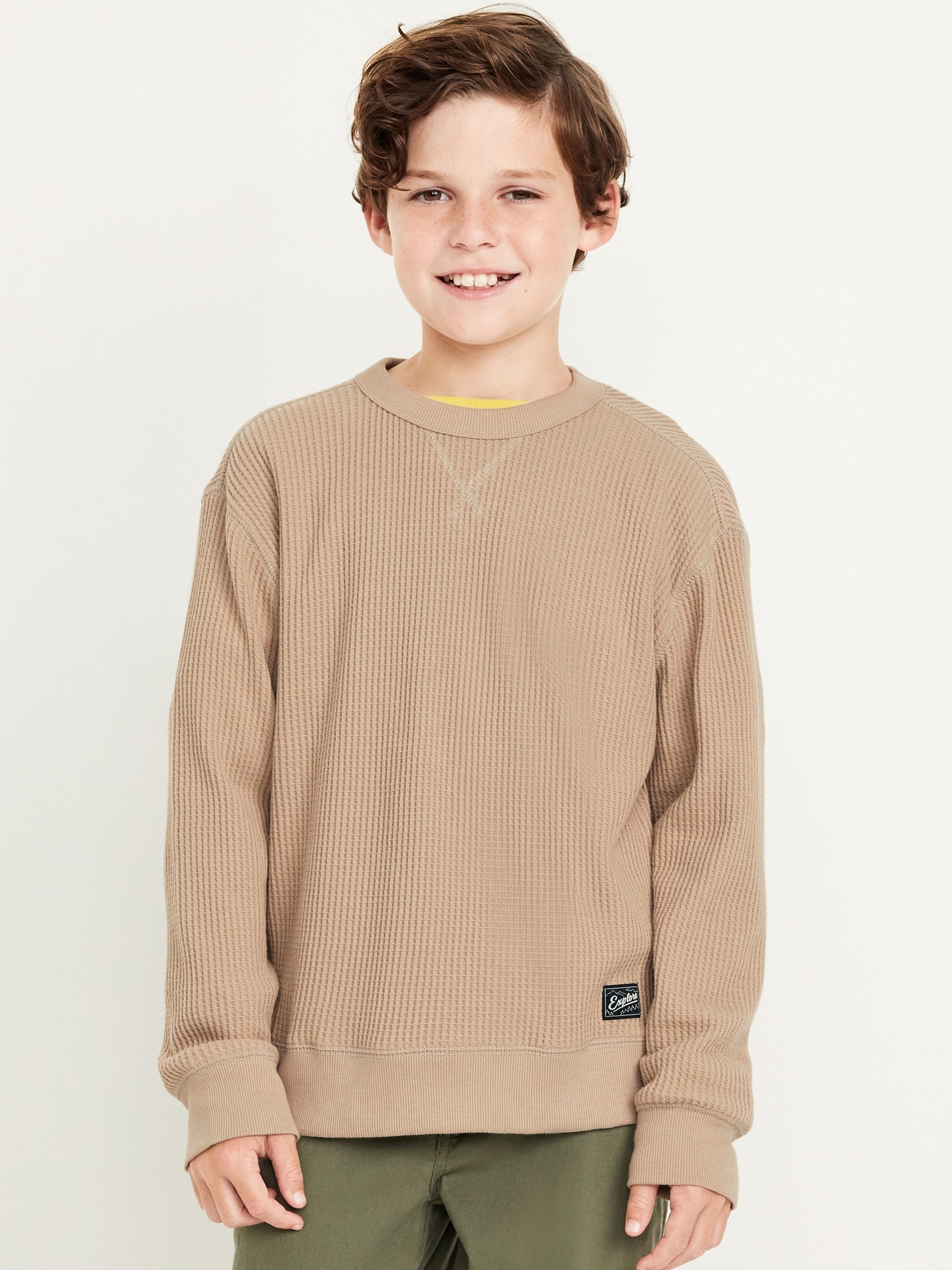 Oversized Long-Sleeve Thermal-Knit T-Shirt for Boys