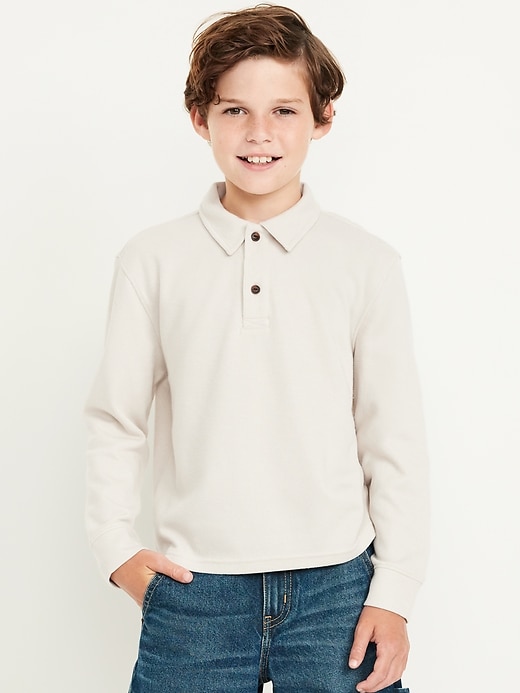 View large product image 1 of 3. Long-Sleeve French Rib Polo Shirt for Boys