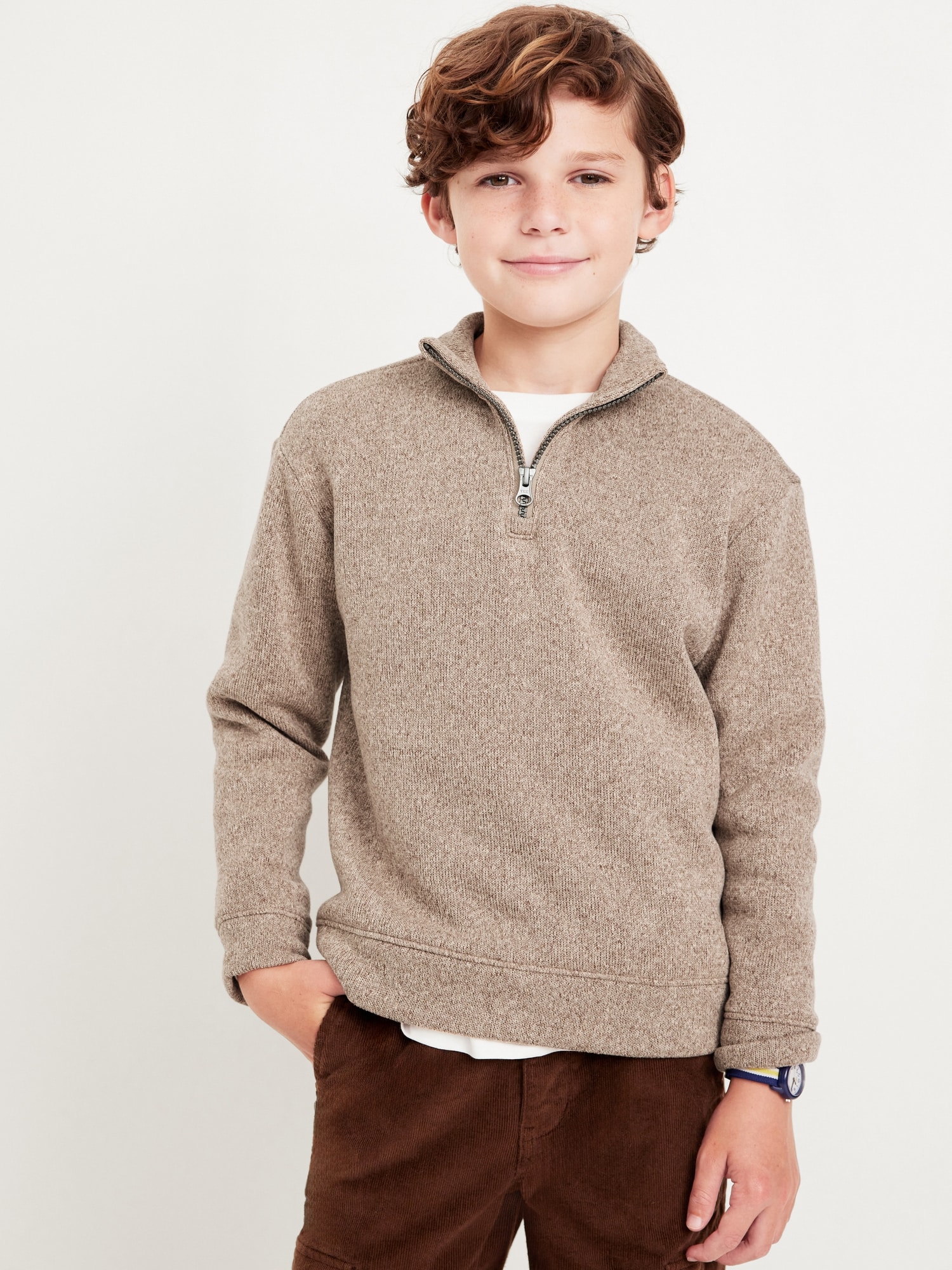 Sweater-Fleece Quarter-Zip Pullover Sweater for Boys