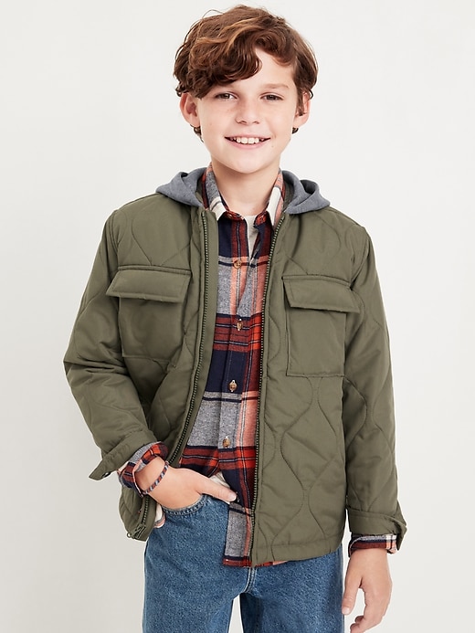 View large product image 1 of 3. Quilted Hooded Shacket for Boys